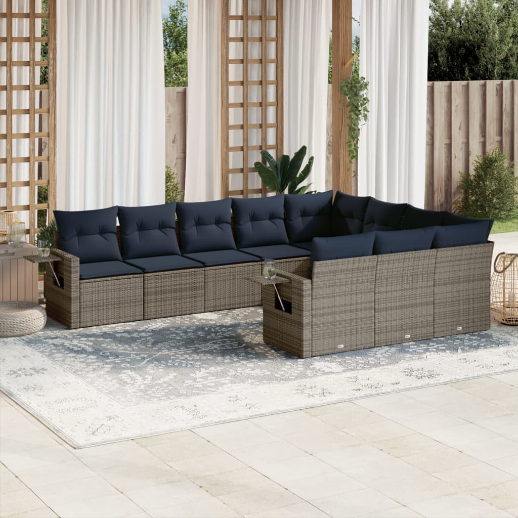 Set Divani da Giardino 10 pz con Cuscini Grigio in Polyrattan | homemem39