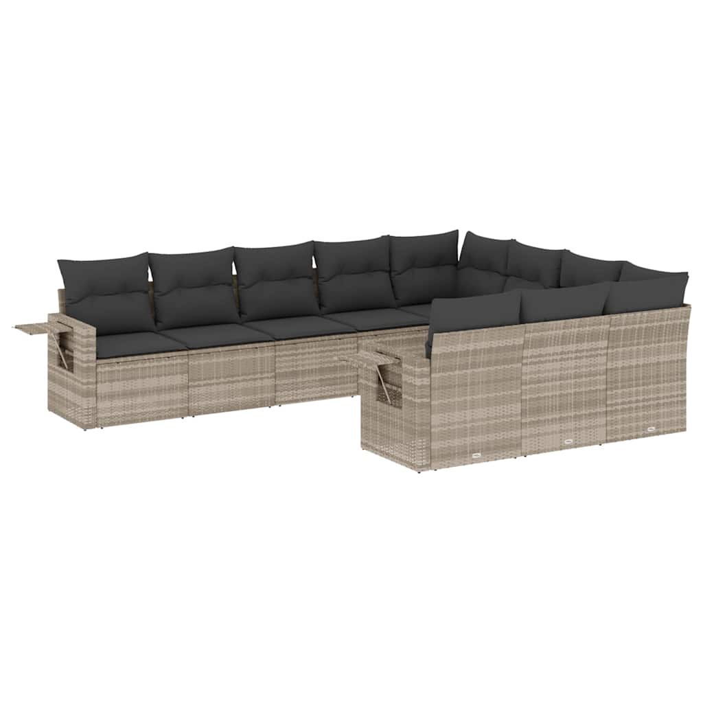 Set Divano Giardino 10 pz con Cuscini Grigio Chiaro Polyrattan - homemem39