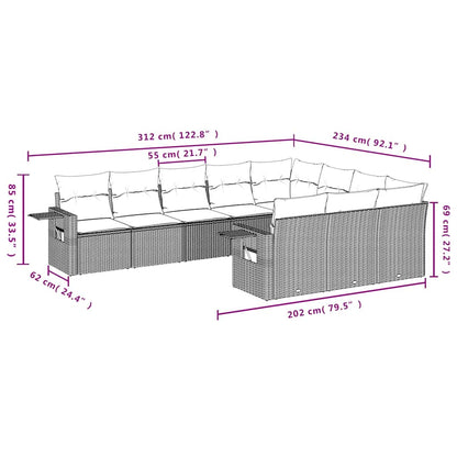 Set Divano Giardino 10 pz con Cuscini Grigio Chiaro Polyrattan | homemem39