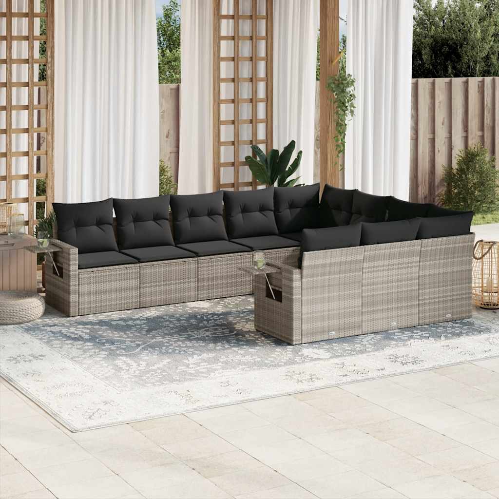 Set Divano Giardino 10 pz con Cuscini Grigio Chiaro Polyrattan | homemem39