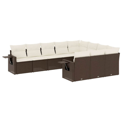 Set Divani da Giardino 10pz con Cuscini in Polyrattan Marrone - homemem39