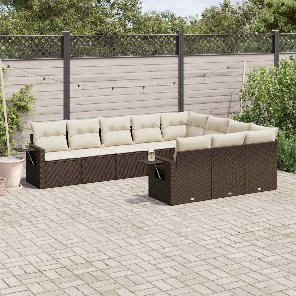 Set Divani da Giardino 10pz con Cuscini in Polyrattan Marrone | homemem39