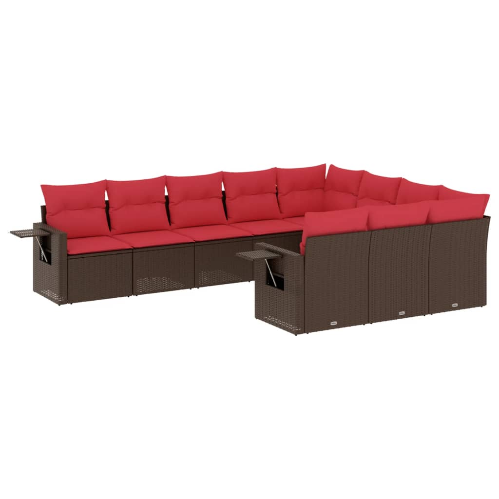 Set Divani da Giardino 10 pz con Cuscini Marrone in Polyrattan | homemem39