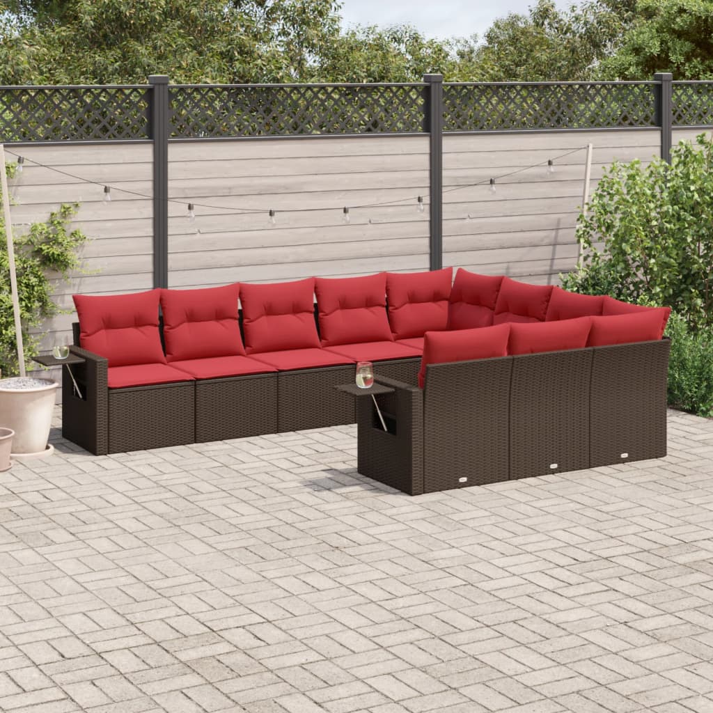Set Divani da Giardino 10 pz con Cuscini Marrone in Polyrattan | homemem39