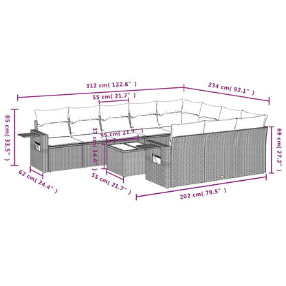 Set Divani da Giardino 11 pz con Cuscini in Polyrattan Nero | homemem39