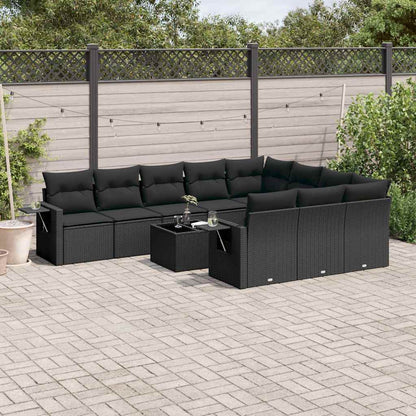 Set Divani da Giardino 11 pz con Cuscini in Polyrattan Nero | homemem39