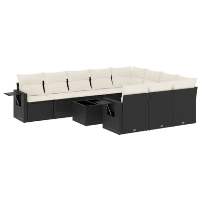 Set Divani da Giardino 11 pz con Cuscini in Polyrattan Nero