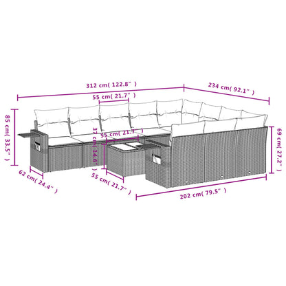 Set Divani da Giardino 11 pz con Cuscini in Polyrattan Nero | homemem39