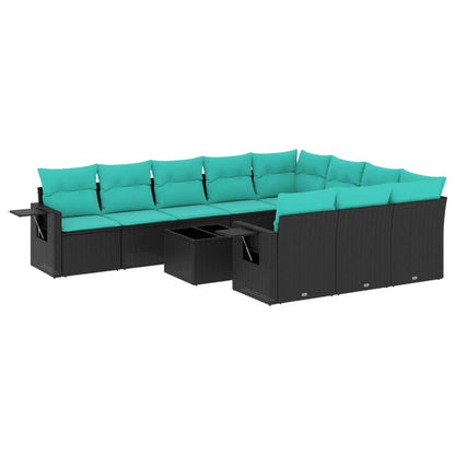 Set Divani da Giardino 11 pz con Cuscini Nero in Polyrattan | homemem39