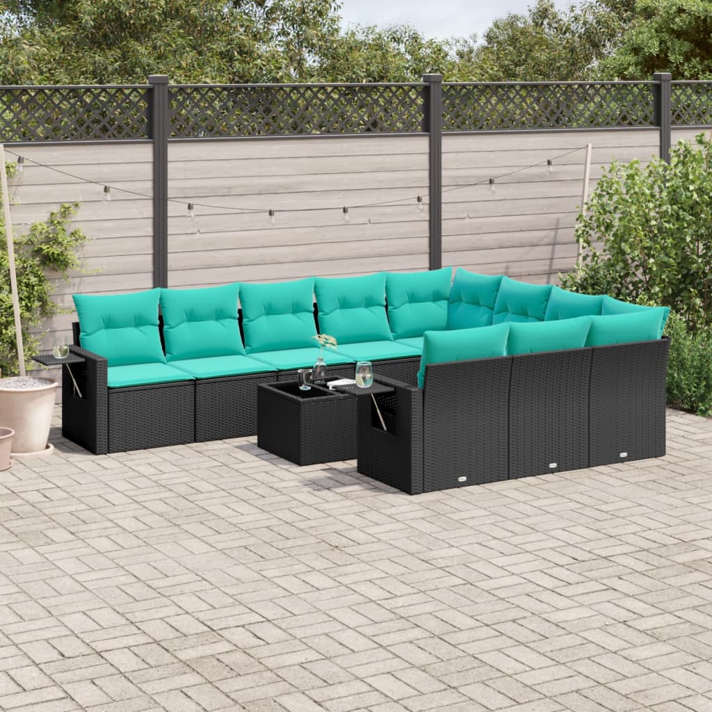 Set Divani da Giardino 11 pz con Cuscini Nero in Polyrattan