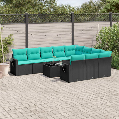 Set Divani da Giardino 11 pz con Cuscini Nero in Polyrattan