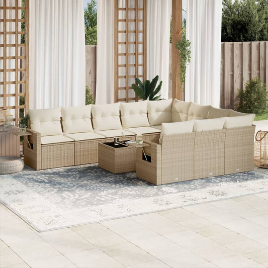 Set Divani da Giardino 11 pz con Cuscini Beige in Polyrattan - homemem39