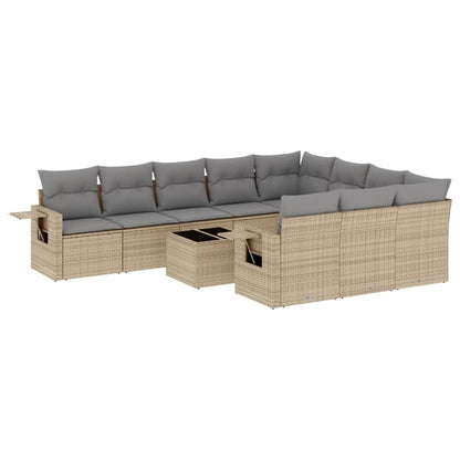 Set Divani da Giardino 11 pz con Cuscini Beige in Polyrattan | homemem39