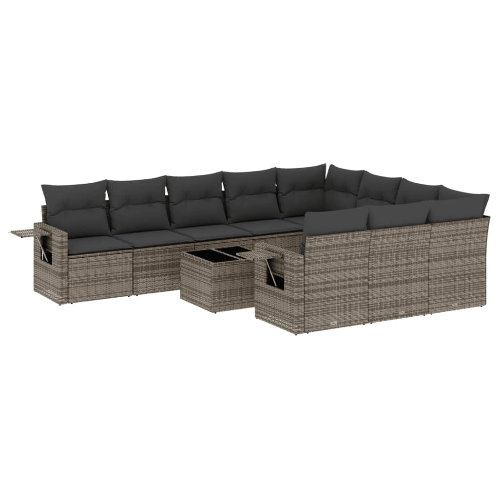 Set Divani da Giardino 11 pz con Cuscini in Polyrattan Grigio | homemem39