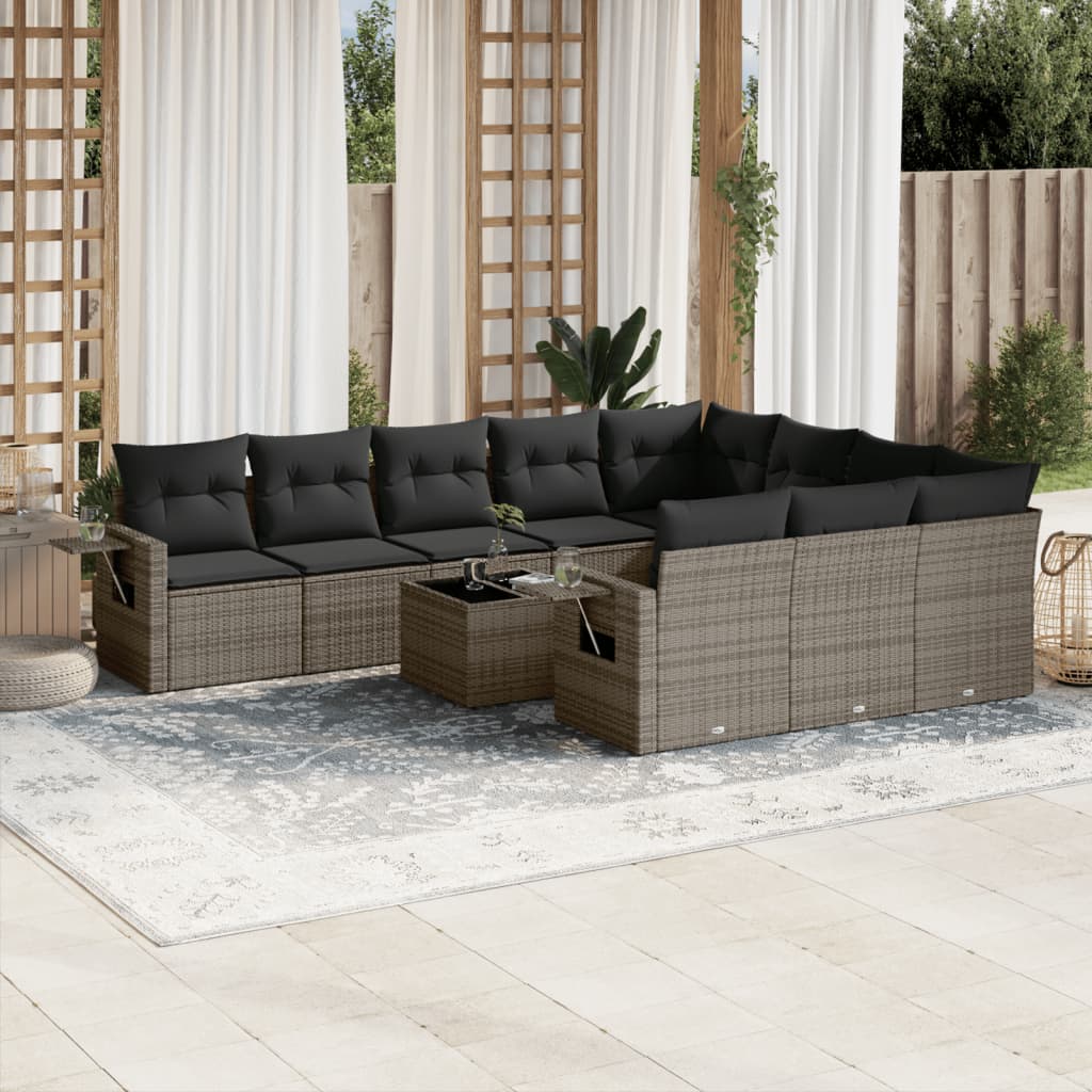 Set Divani da Giardino 11 pz con Cuscini in Polyrattan Grigio