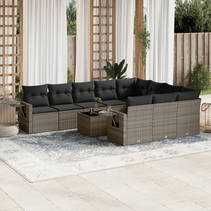Set Divani da Giardino 11 pz con Cuscini in Polyrattan Grigio