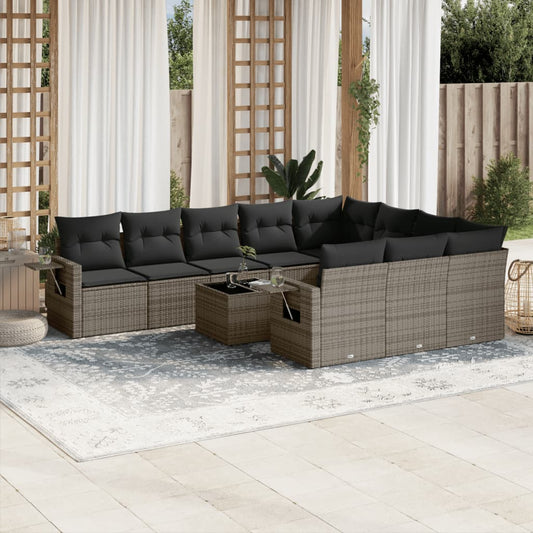 Set Divani da Giardino 11 pz con Cuscini in Polyrattan Grigio - homemem39