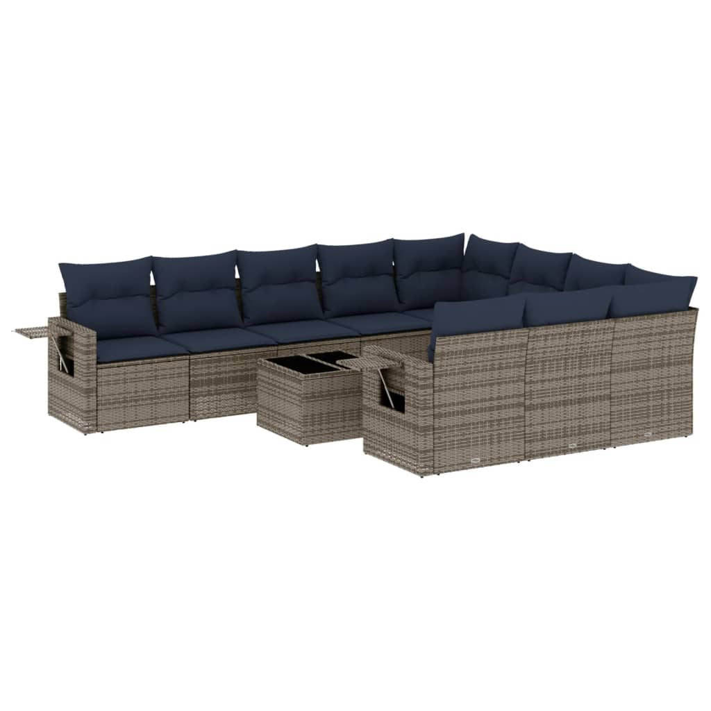 Set Divani da Giardino 11 pz con Cuscini Grigio in Polyrattan