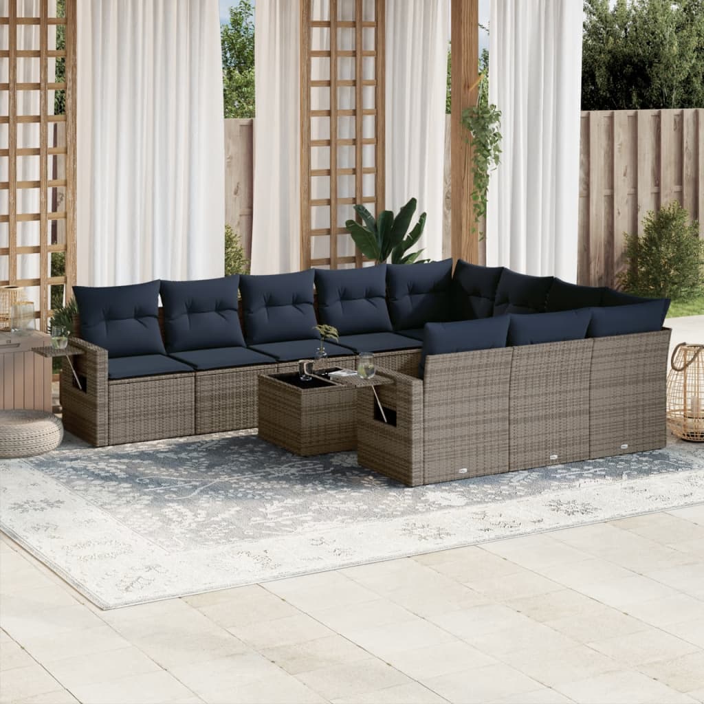 Set Divani da Giardino 11 pz con Cuscini Grigio in Polyrattan
