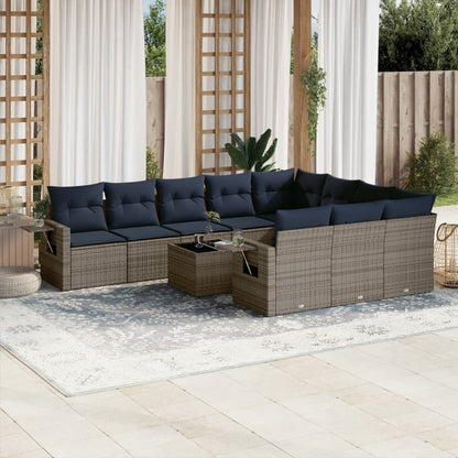 Set Divani da Giardino 11 pz con Cuscini Grigio in Polyrattan