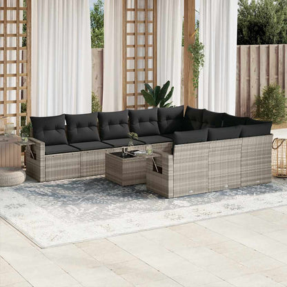 Set Divani da Giardino 11 pz con Cuscini in Polyrattan Grigio - homemem39