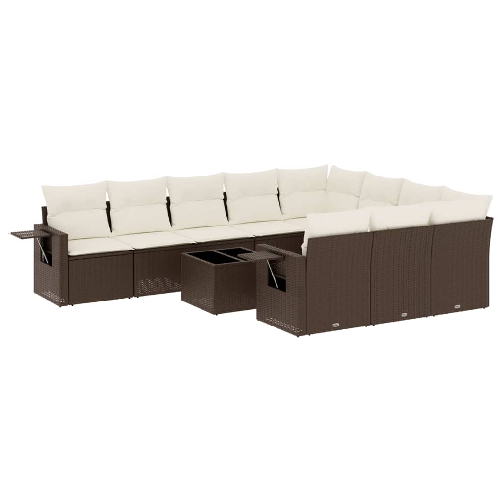 Set Divani da Giardino 11 pz con Cuscini Polyrattan Marrone | homemem39