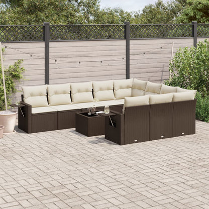 Set Divani da Giardino 11 pz con Cuscini Polyrattan Marrone | homemem39