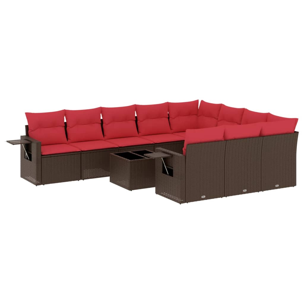 Set Divani da Giardino 11 pz con Cuscini Marrone in Polyrattan | homemem39
