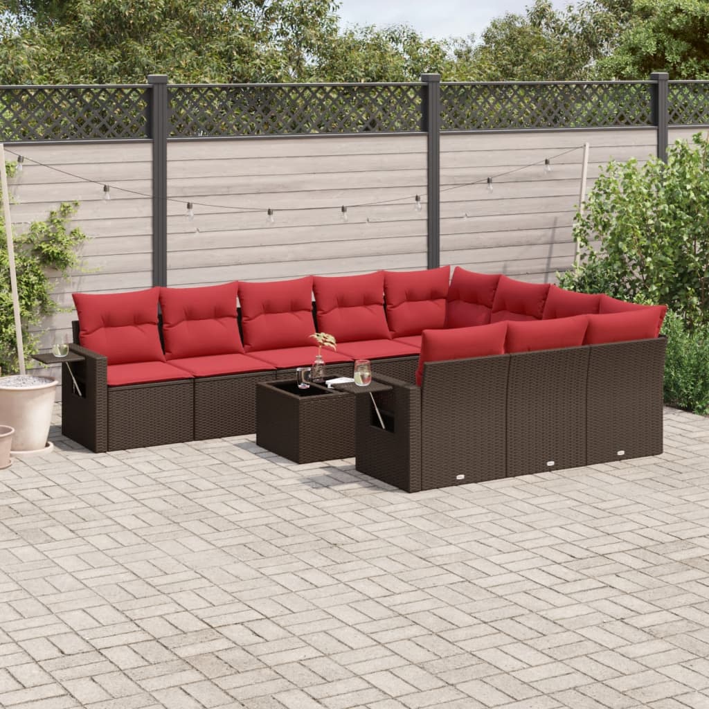Set Divani da Giardino 11 pz con Cuscini Marrone in Polyrattan | homemem39