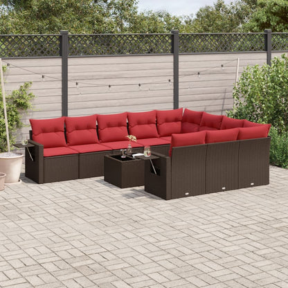 Set Divani da Giardino 11 pz con Cuscini Marrone in Polyrattan | homemem39