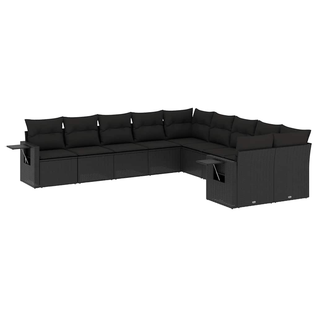 Set Divani da Giardino 10pz con Cuscini in Polyrattan Nero | homemem39
