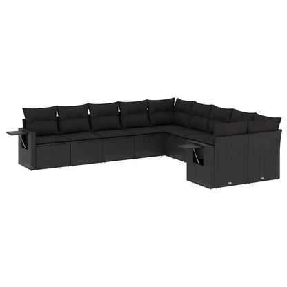 Set Divani da Giardino 10pz con Cuscini in Polyrattan Nero | homemem39