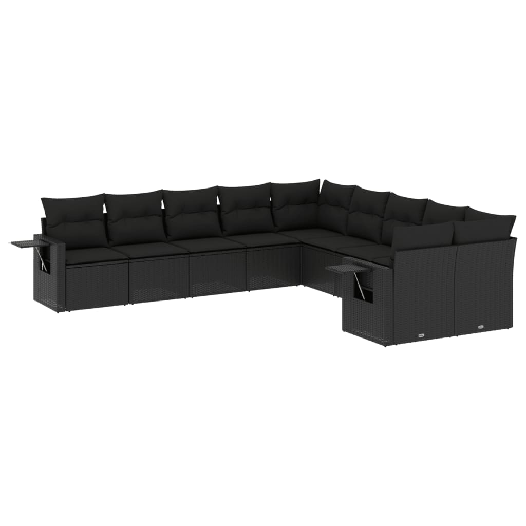 Set Divani da Giardino 10pz con Cuscini in Polyrattan Nero - homemem39