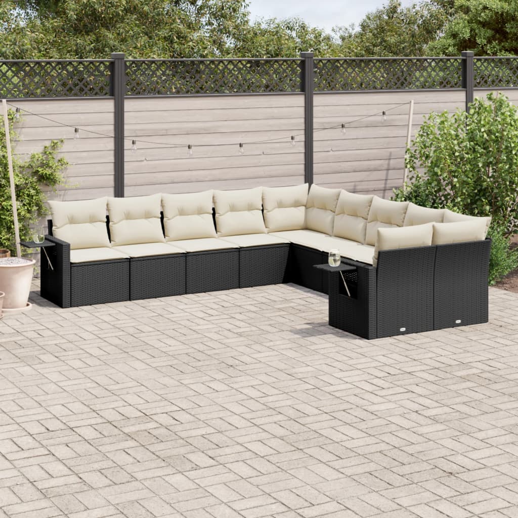 Set Divani da Giardino 10pz con Cuscini in Polyrattan Nero - homemem39