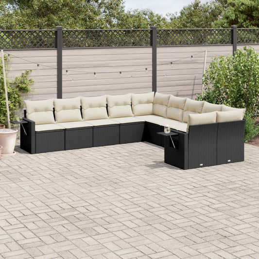 Set Divani da Giardino 10pz con Cuscini in Polyrattan Nero - homemem39