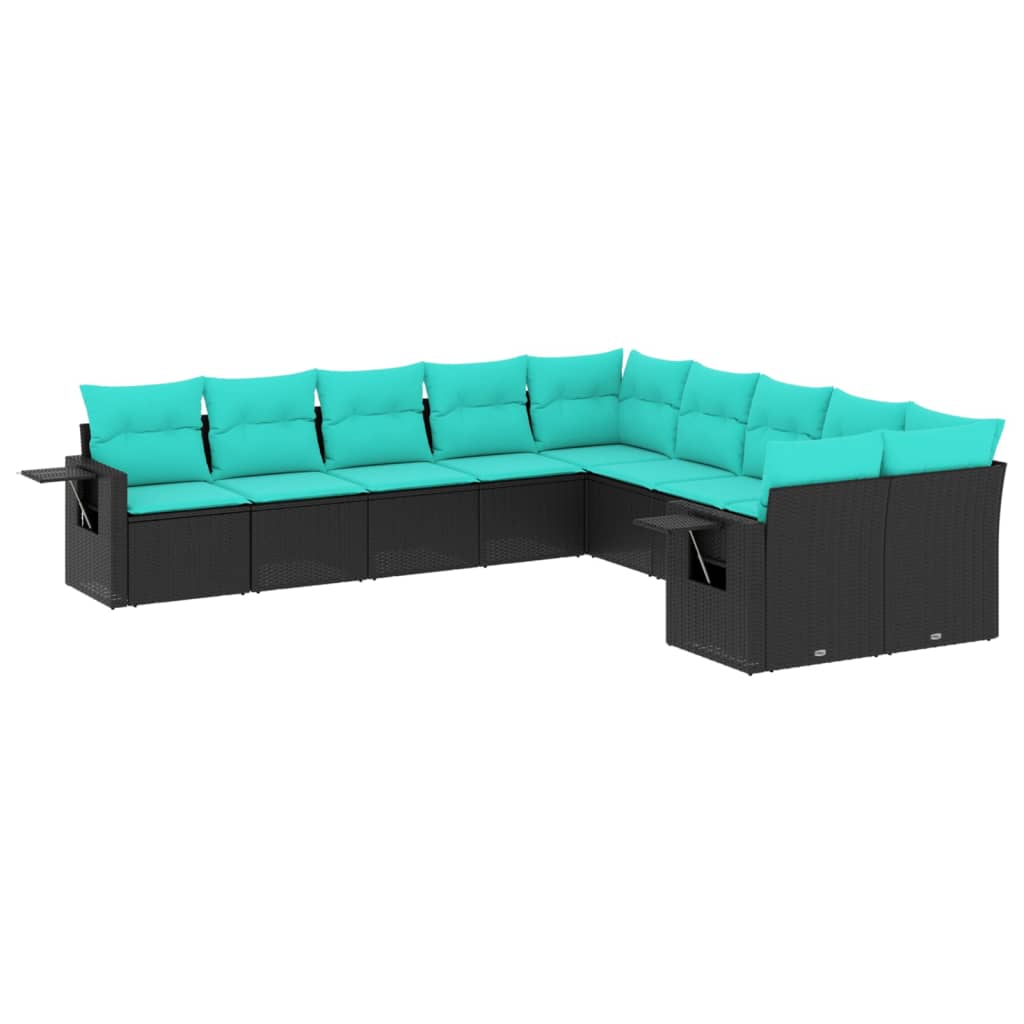 Set Divani da Giardino 10 pz con Cuscini Nero in Polyrattan | homemem39