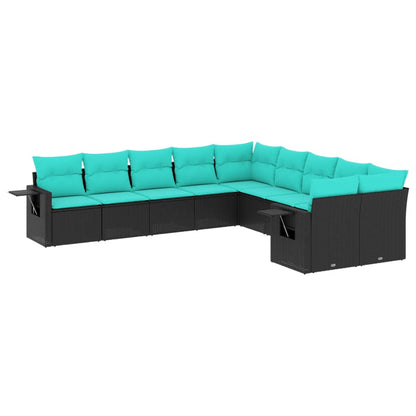 Set Divani da Giardino 10 pz con Cuscini Nero in Polyrattan | homemem39