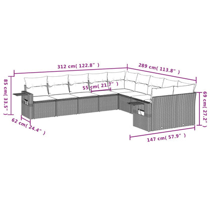 Set Divani da Giardino 10 pz con Cuscini Nero in Polyrattan | homemem39