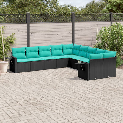 Set Divani da Giardino 10 pz con Cuscini Nero in Polyrattan | homemem39