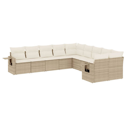 Set Divano da Giardino 10 pz con Cuscini Beige in Polyrattan - homemem39