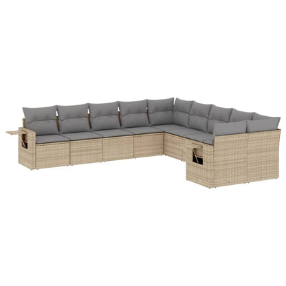 Set Divano da Giardino 10 pz con Cuscini Beige in Polyrattan | homemem39