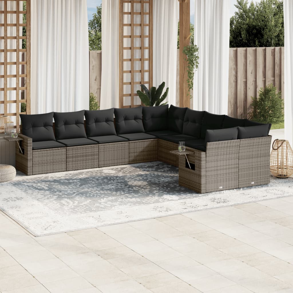 Set Divano da Giardino 10 pz con Cuscini Grigio in Polyrattan | homemem39