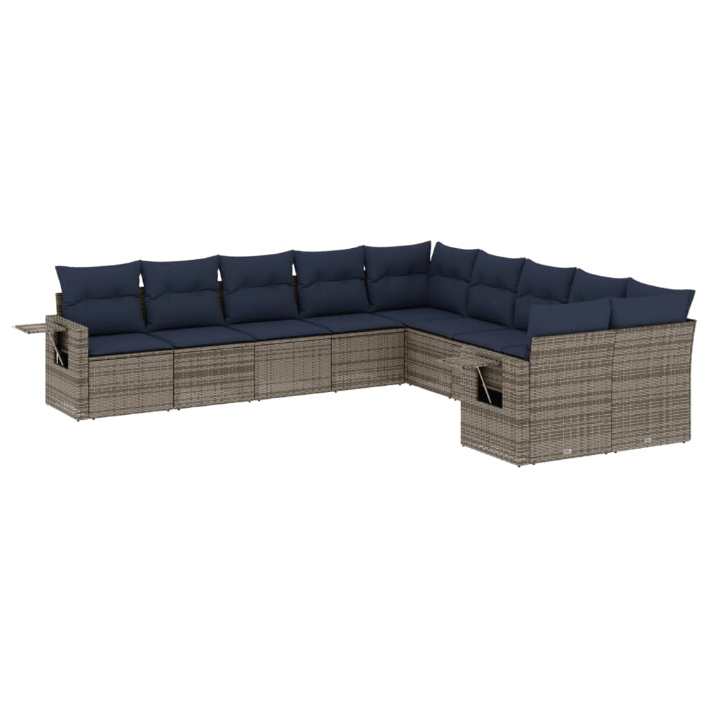 Set Divani da Giardino 10 pz con Cuscini Grigio in Polyrattan | homemem39