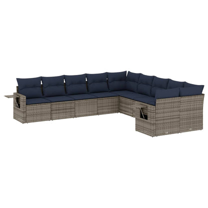 Set Divani da Giardino 10 pz con Cuscini Grigio in Polyrattan | homemem39