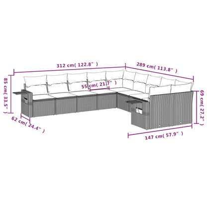 Set Divani da Giardino 10 pz con Cuscini Grigio in Polyrattan | homemem39
