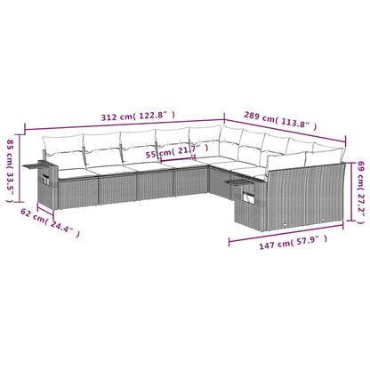 Set Divano Giardino 10 pz con Cuscini Grigio Chiaro Polyrattan | homemem39