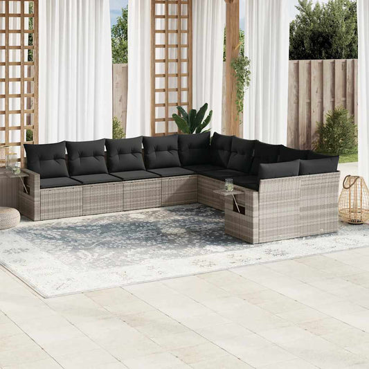 Set Divano Giardino 10 pz con Cuscini Grigio Chiaro Polyrattan - homemem39