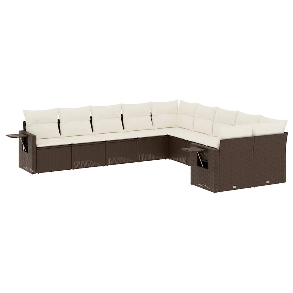 Set Divani da Giardino 10pz con Cuscini in Polyrattan Marrone | homemem39