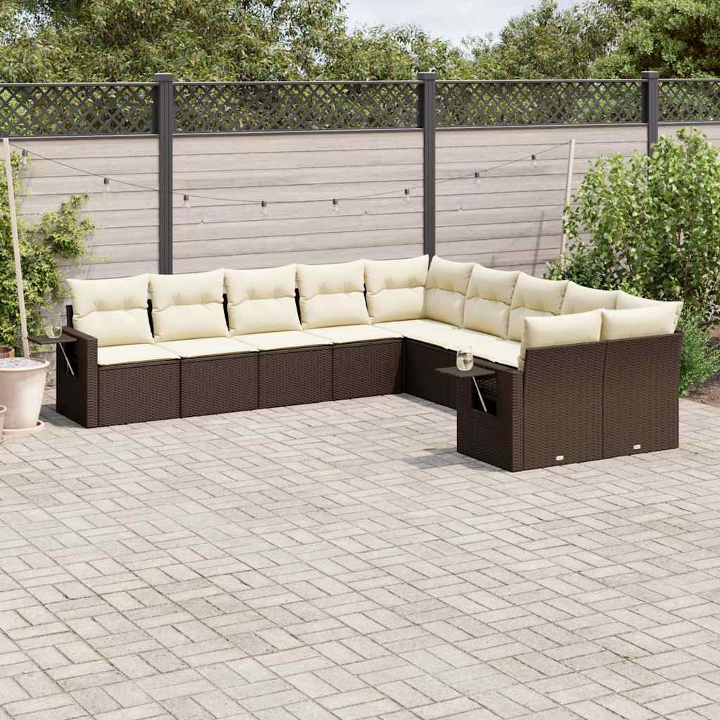 Set Divani da Giardino 10pz con Cuscini in Polyrattan Marrone | homemem39