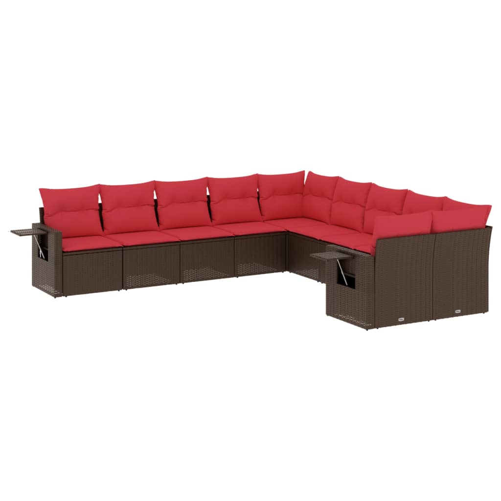 Set Divani da Giardino 10 pz con Cuscini Marrone in Polyrattan | homemem39